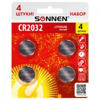 ��������� �������� CR2032 �������� 4 ��., "��������, ��������, ���������" SONNEN Lithium, � ��������, 457142 - ������� ������