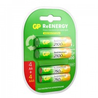  GP ReEnergy Ni-Mh  8  ( 4+4) AA+ (HR6+HR03) 2000mAh+750mAh, 210AAHC/75AAAHC -  
