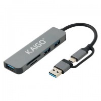 USB-��� KG-089, Type-C 3.2 + ������� USB-A 3.2, ����������������, 5�1, 1�USB-A 3.2, 2xUSB-A 2.0, 2xSD/TF 2.0, 135 ��, �����, KAIGO, 355067 - ������� ������