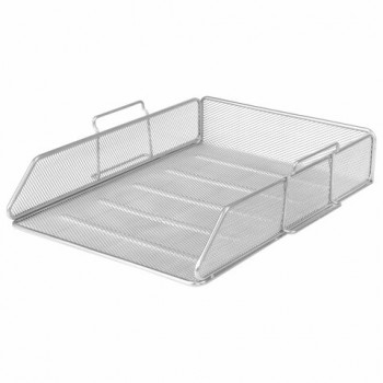 Лоток горизонтальный металлический для бумаг BRAUBERG "Germanium", А4 (260х337х77 мм), серебристый, 231955 - Премиум Сервис