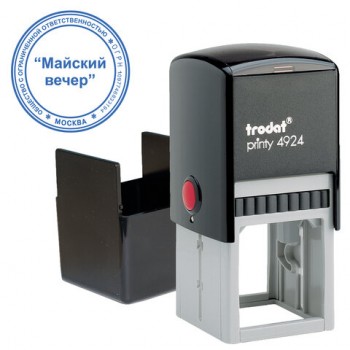 Оснастка для печатей, оттиск D=40 мм и штампов 40х40 мм, синий, TRODAT 4924, корпус черный, крышка, подушка, 52899 - Премиум Сервис