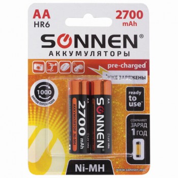 ��������� �������������� �������� 2 ��., SONNEN, �� (HR6), Ni-Mh, 2700 mAh, � ��������, 454235 - ������� ������
