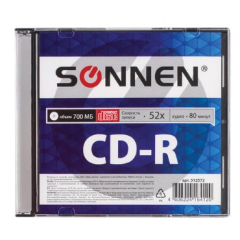 ���� CD-R SONNEN, 700 Mb, 52x, Slim Case (1 �����), 512572 - ������� ������