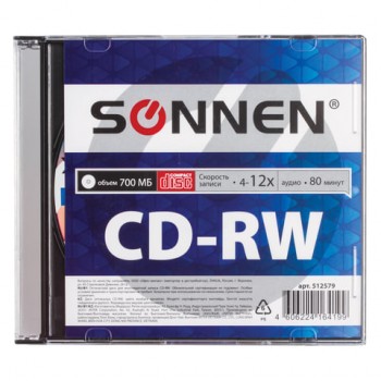 ���� CD-RW SONNEN, 700 Mb, 4-12x, Slim Case (1 �����), 512579 - ������� ������