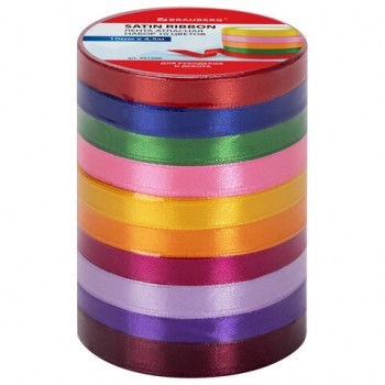 Лента атласная ширина 10 мм, набор 10 цветов по 4,5 м, BRAUBERG, 591506 - Премиум Сервис