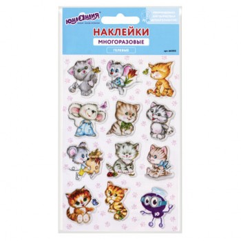 Наклейки гелевые "Кошки-мышки", многоразовые, с тиснением фольгой, 10х15 см, ЮНЛАНДИЯ, 661815 - Премиум Сервис