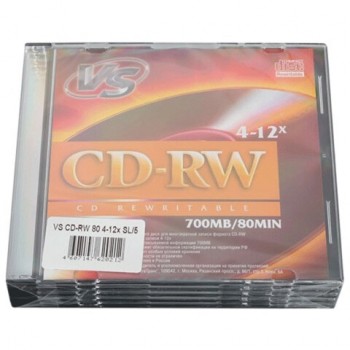 ����� CD-RW VS, 700 Mb, 4-12x, Slim Case, �������� 5 ��., VSCDRWSL501 - ������� ������