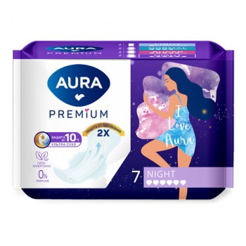 Прокладки женские гигиенические 7 шт, AURA Premium NIGHT, ш/к 16040, 13123 - Премиум Сервис
